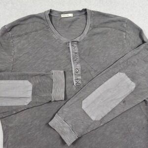 Marine Layer Shirt Mens XL Gray Long Sleeve Henley Elbow Patches Stretch